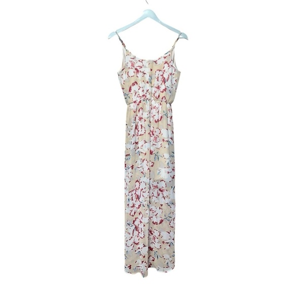 Lush Beige Floral Maxi Dress – Size Small - Picture 2 of 7